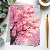 桜の木のピンクの花の絵画カード