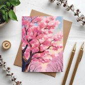桜の木のピンクの花の絵画カード