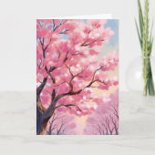 桜の木のピンクの花の絵 カード (正面)