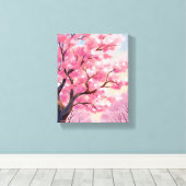 桜の木のピンクの花の絵 キャンバスプリント (インサイチュ (ウッドフロア))