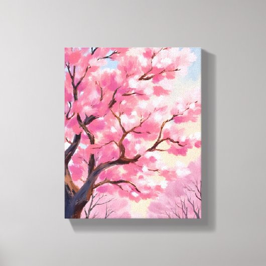 桜の木のピンクの花の絵 キャンバスプリント (正面)