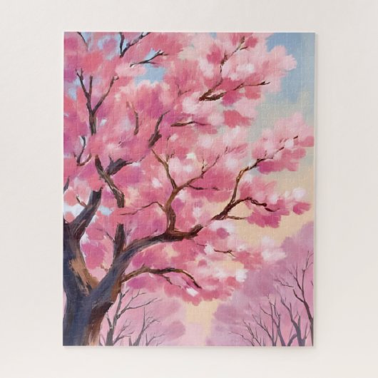 桜の木のピンクの花の絵 ジグソーパズル (縦)
