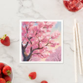 桜の木のピンクの花の絵 スタンダードカクテルナプキン (インサイチュ)