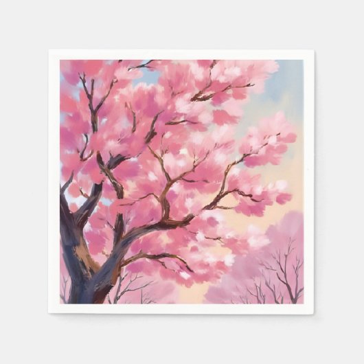 桜の木のピンクの花の絵 スタンダードカクテルナプキン (正面)