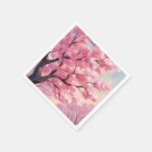桜の木のピンクの花の絵 スタンダードカクテルナプキン (角)