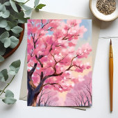 桜の木のピンクの花の絵 ポストカード