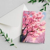 桜の木のピンクの花の絵 ポストカード