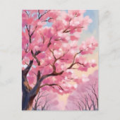 桜の木のピンクの花の絵 ポストカード (正面)