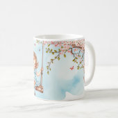 桜の木の下でブランコに乗る女の子 コーヒーマグカップ (正面右)
