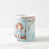 桜の木の下でブランコに乗る女の子 コーヒーマグカップ (中央)