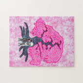 桜の木の下のかわいいカップル ジグソーパズル (横)