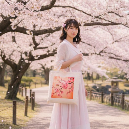 桜の木の山湖トートバッグ | 日本の桜 トートバッグ