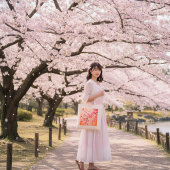桜の木の山湖トートバッグ | 日本の桜 トートバッグ