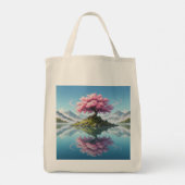 桜の木の山湖トートバッグ | 日本の桜 トートバッグ (裏面)