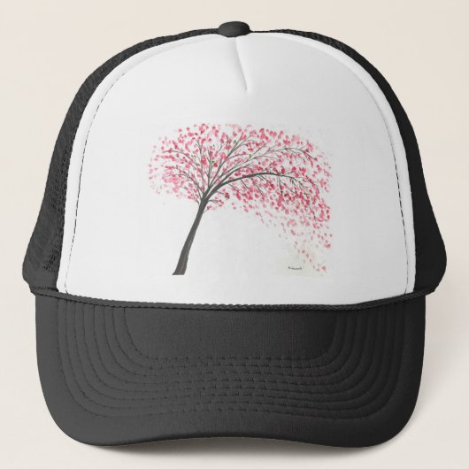 桜の木の水彩画 キャップ (正面)