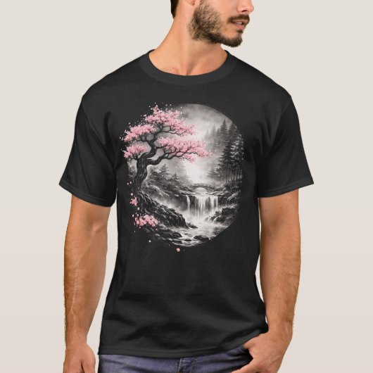 桜の木の滝の禅の日本の自然 Tシャツ (正面)