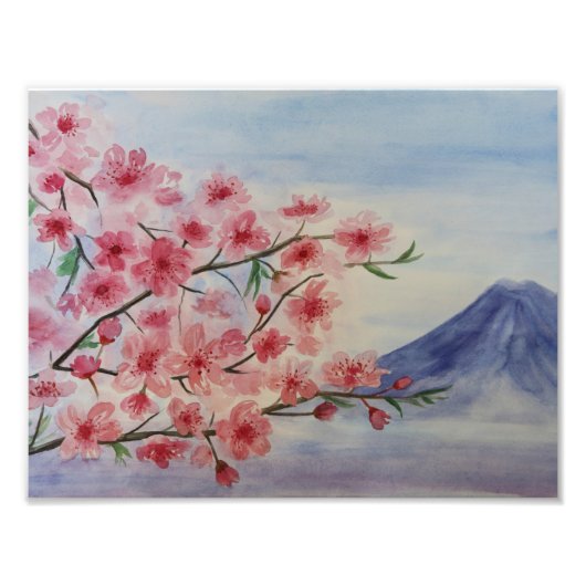 桜の木の花と富士山 フォトプリント            (正面)