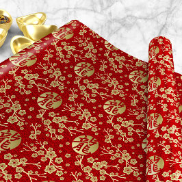 桜の木の花と竜のシンボル ラッピングペーパー