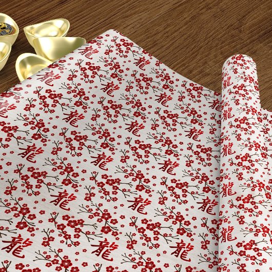 桜の木の花と竜のシンボル ラッピングペーパー