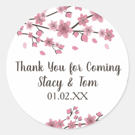 桜の木の花びら ピンクの結婚式 ラウンドシール (正面)