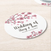 桜の木の花びら ピンクの結婚式 ラウンドペーパーコースター (アングル)