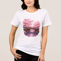 桜の木立の木造橋
