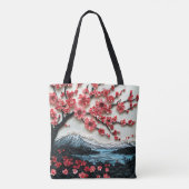 桜の木 ペーパーアート、赤い花の木 トートバッグ (裏面)