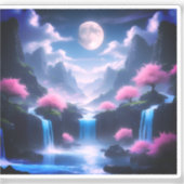 桜の木-月夜の滝とチェリーピンク シール (正面)