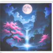 桜の木 -月夜の滝と桜の自然 シール (正面)