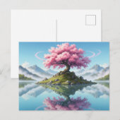 桜の木 湖 風景 ポストカード - アーティスティック アジア (正面/裏面)