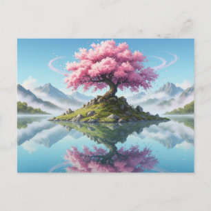 桜の木 湖 風景 ポストカード - アーティスティック アジア