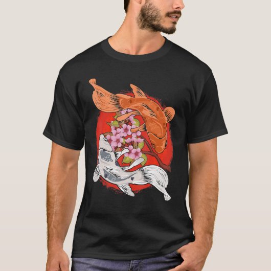 桜の木 錦鯉 陰陽 Tシャツ (正面)