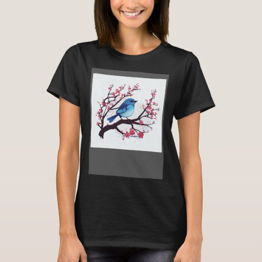 桜の枝とアメリカルリツグミの春のsp用 tシャツ (正面)
