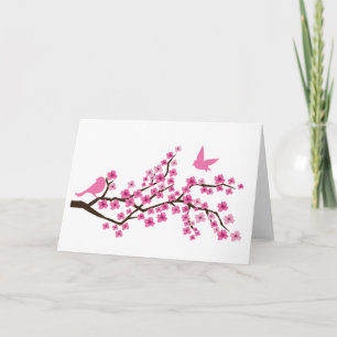 桜の枝にいるかわいい鳥のカード カード
