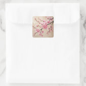 桜の枝の美術 – エレガントなピンクの桜 スクエアシール (バッグ)