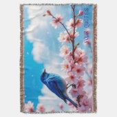 桜の枝の青い鳥 スローブランケット (正面縦)