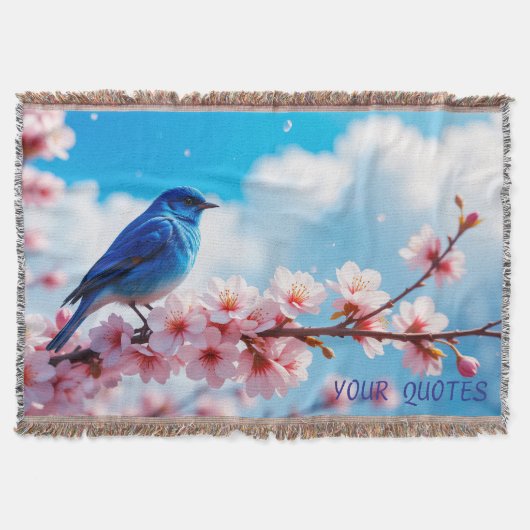 桜の枝の青い鳥 スローブランケット (正面)