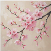 桜の枝アート - エレガントなピンクの桜 シール (正面)