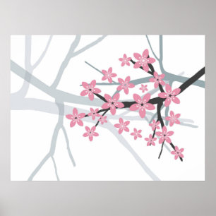 桜の枝元のキャンバスのプリント ポスター