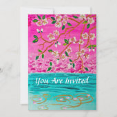 桜の枝桜水さざ波の絵画 招待状 (正面)