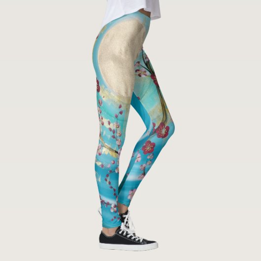 桜の桜の太陽の青い日本絵画のヨガ レギンス (右)