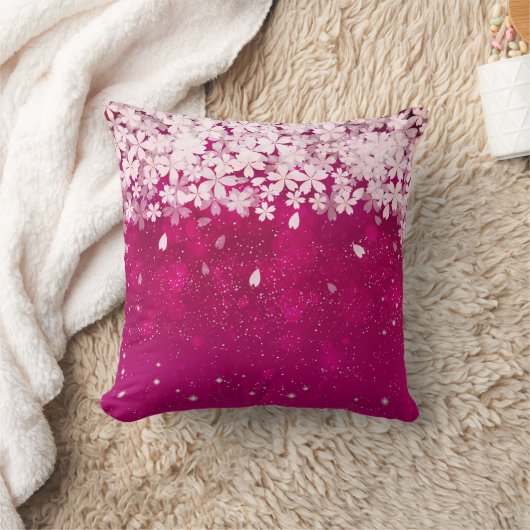 桜の桜の明るい赤紫色及び白い花 クッション (ブランケット)