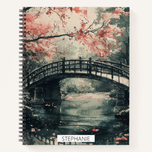 桜の橋の墨絵風景 ノートブック
