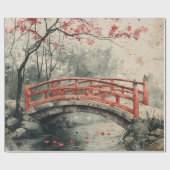 桜の橋の墨絵風景 (2) ラッピングペーパー (フラット)