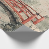 桜の橋の墨絵風景 (2) ラッピングペーパー (角)