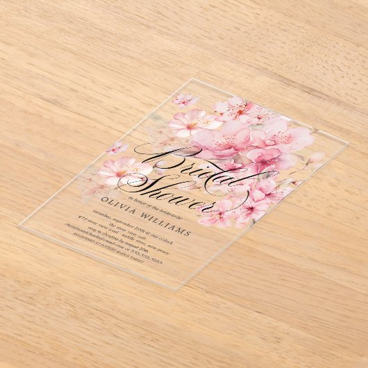 桜の歓喜 ブライダルシャワー アクリル招待状 (レイダウン)