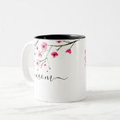 桜の母フラワーピンクボタニカル ツートーンマグカップ (正面左)
