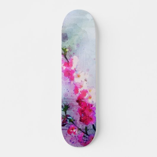 桜の水彩アート スケートボード (正面)