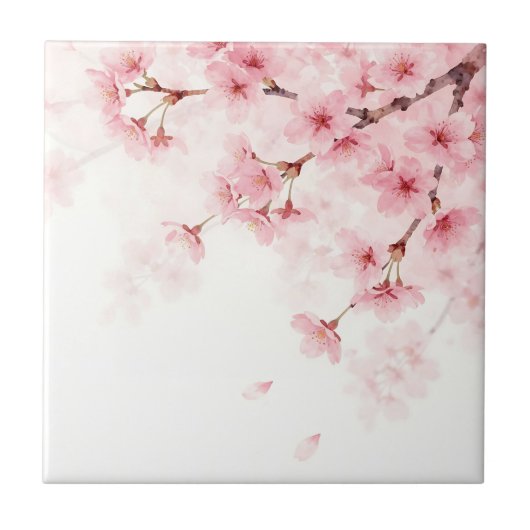桜の水彩柄 ピンク タイル (正面)