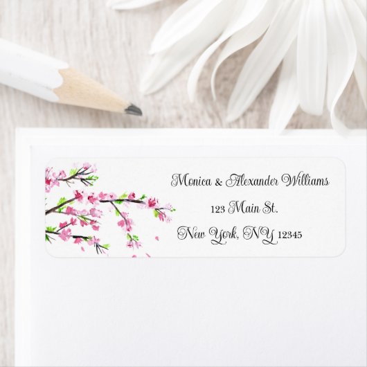桜の水彩 ピンク 返信先住所ラベル ラベル (インサイチュ)